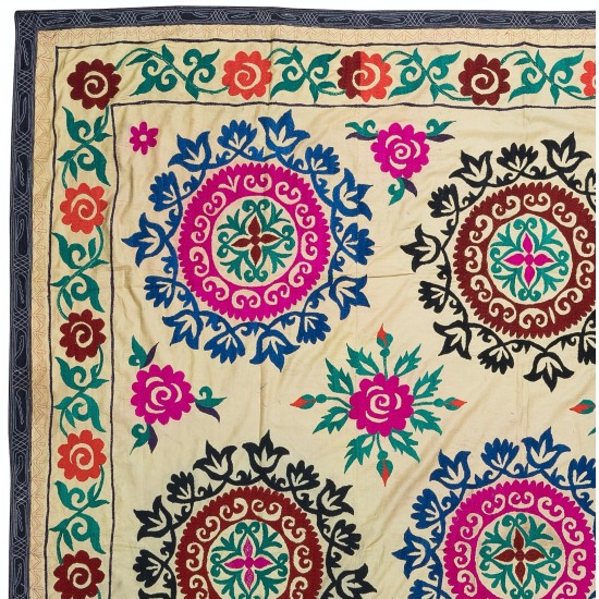 Hand Embroidered Bedspread, Vintage Suzani Tapestry, Uzbek Throw