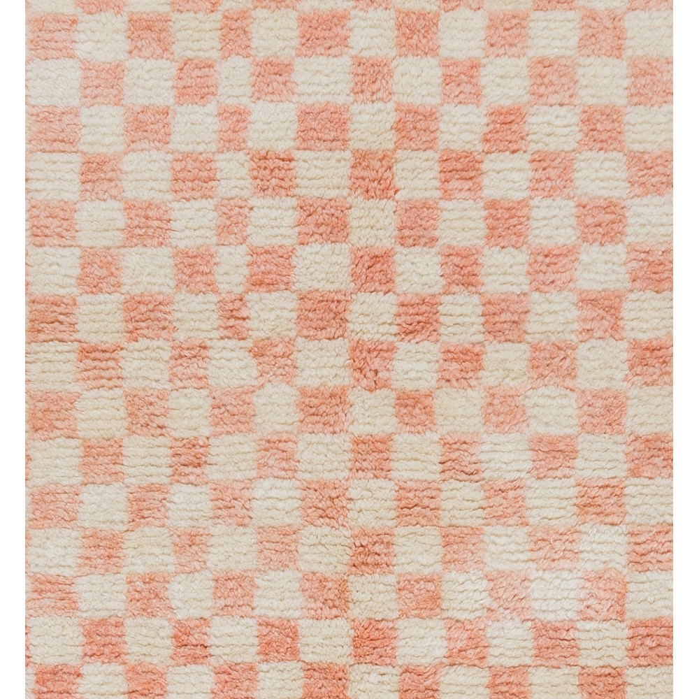 Checkered Handmade Rug in Beige & Soft Pink, 100% Soft, Cozy Wool, Custom Checkerboard Tulu Carpet for Modern Interiors