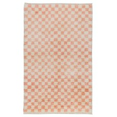 Checkered Handmade Rug in Beige & Soft Pink, 100% Soft, Cozy Wool, Custom Checkerboard Tulu Carpet for Modern Interiors
