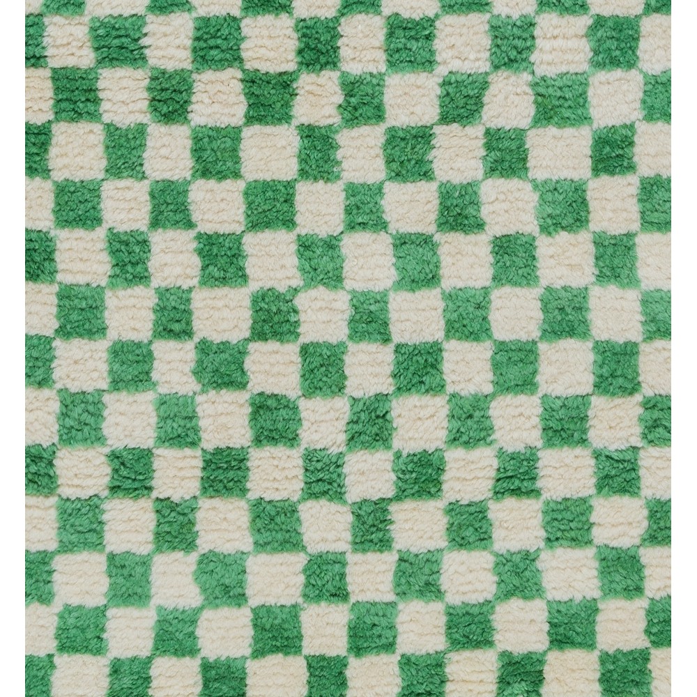 Checkered Handmade Rug in Beige & Emerald Green, 100% Soft, Cozy Wool, Custom Checkerboard Tulu Carpet for Modern Interiors