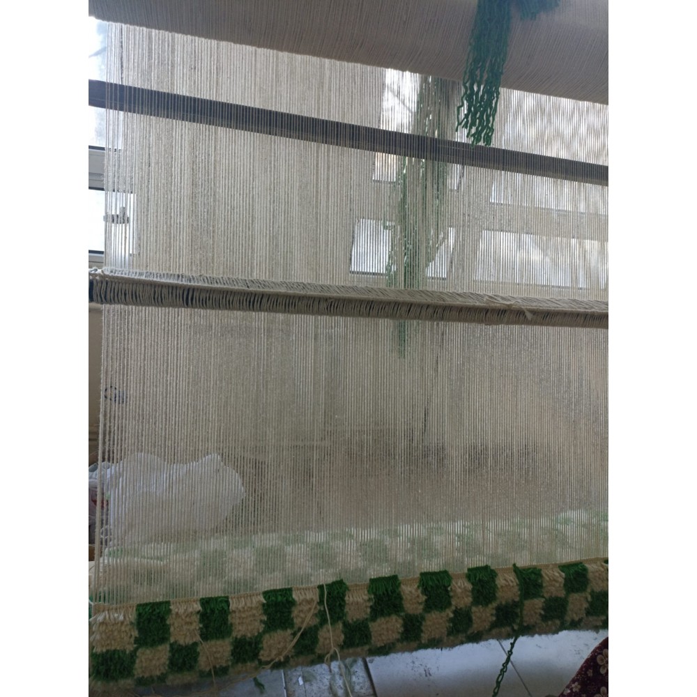 Checkered Handmade Rug in Beige & Emerald Green, 100% Soft, Cozy Wool, Custom Checkerboard Tulu Carpet for Modern Interiors