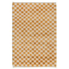Checkered Handmade Rug in Beige & Orange, 100% Soft, Cozy Wool, Custom Checkerboard Tulu Carpet for Modern Interiors