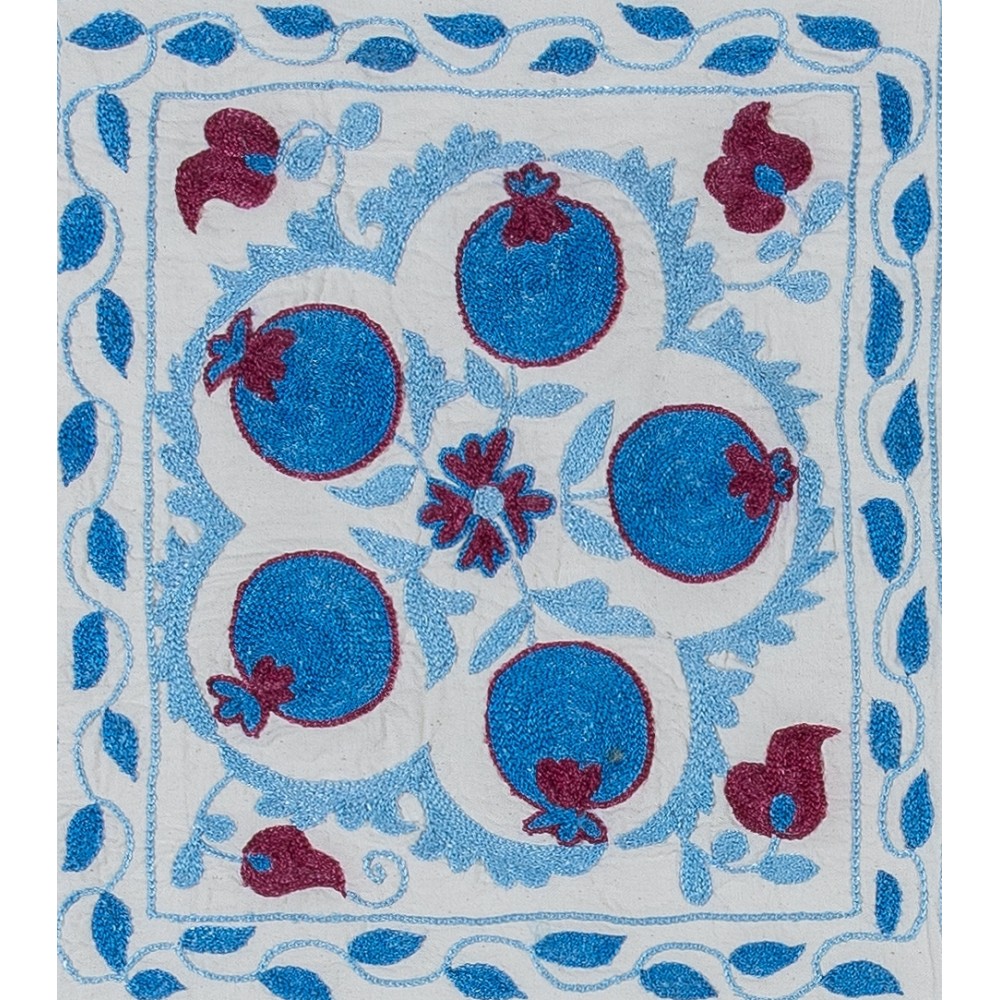Cream, Blue & Dark Red Silk Embroidery Lace Pillow Cover, Handmade Suzani Pillow, Decorative Sham