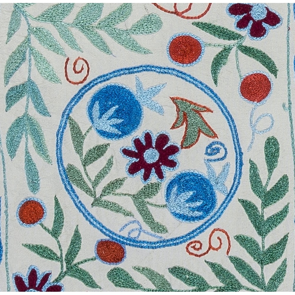 Multicolor Handmade Suzani Textile Embroidered New Cushion Cover, Central Asian Silk and Cotton Lace Pillow