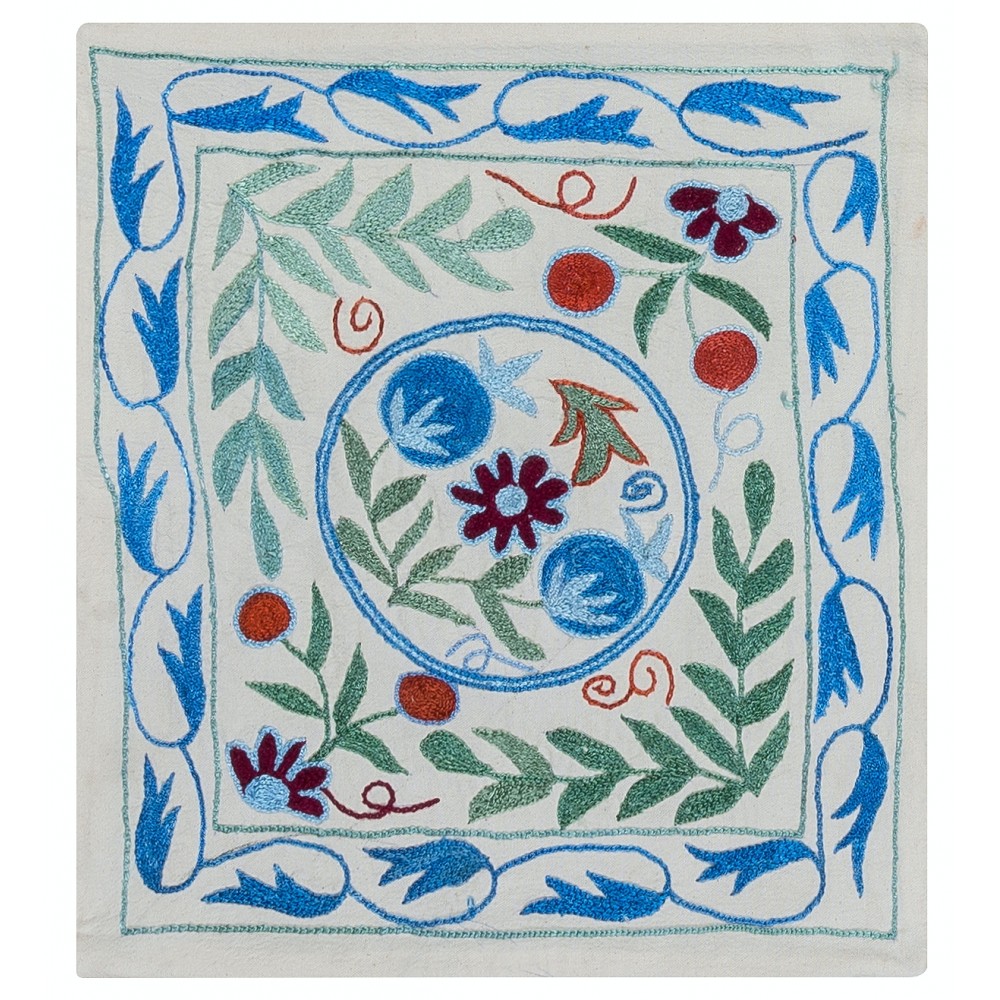 Multicolor Handmade Suzani Textile Embroidered New Cushion Cover, Central Asian Silk and Cotton Lace Pillow