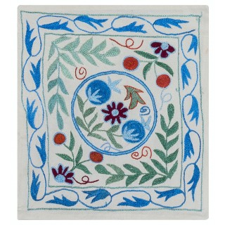 Multicolor Embroidered Cushion Cover. Asian Lace Pillow. Silk and Cotton Accent Pillow