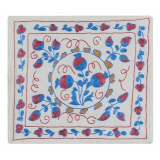 Uzbek Suzani Hand Embroidered Cushion Cover. Silk Traditional Sham. Handmade Accent Pillow