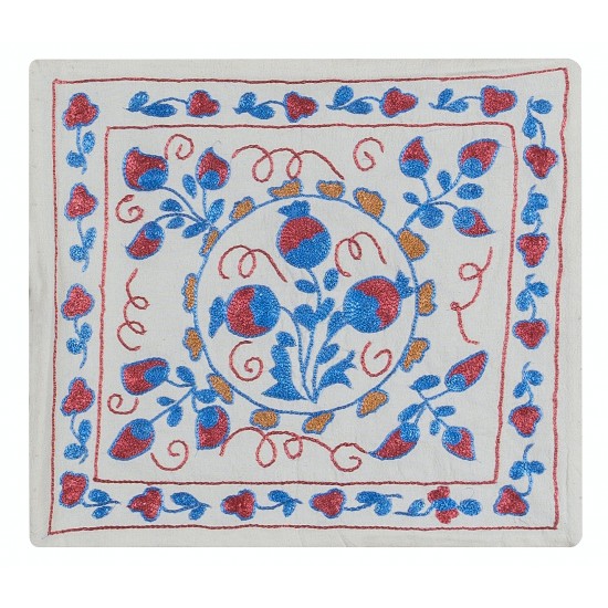 Uzbek Suzani Hand Embroidered Cushion Cover, Silk Decorative Sham, Handmade Lace Pillow