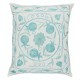 Nice Silk Cushion Cover in Light Teal Blue & Cream Colors, Suzani Hand Embroidered Cotton Pillow, Made in Uzbekistan