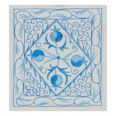 Traditional Cushion Cover. Uzbek Throw Pillow Cover. Embroidered Accent Pillow in Cream and Light Blue