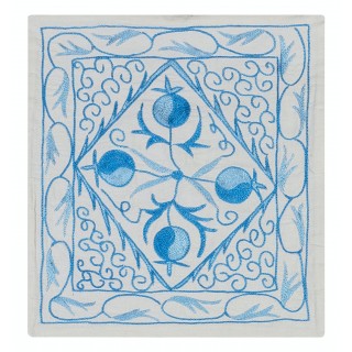 Traditional Cushion Cover. Uzbek Throw Pillow Cover. Embroidered Accent Pillow in Cream and Light Blue
