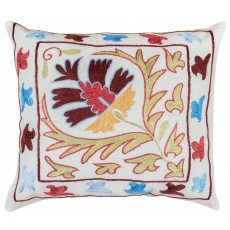 Colorful Hand Embroidered Silk Cushion Cover. Cotton and Linen Suzani Throw Pillow Cover