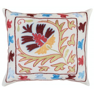 Colorful Hand Embroidered Silk Cushion Cover. Cotton and Linen Suzani Throw Pillow Cover
