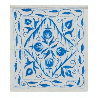 Suzani Textile Embroidered Silk Cushion Cover. Made in Uzbekistan. Handmade Pillow in Cream & Light Blue Colors