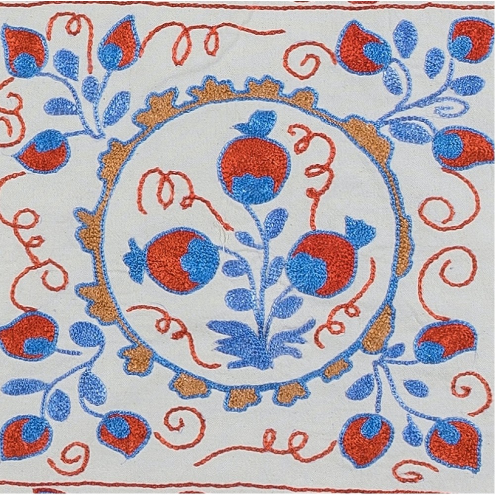 Uzbek Suzani Hand Embroidered Cushion Cover, Silk Decorative Sham, Handmade Lace Pillow