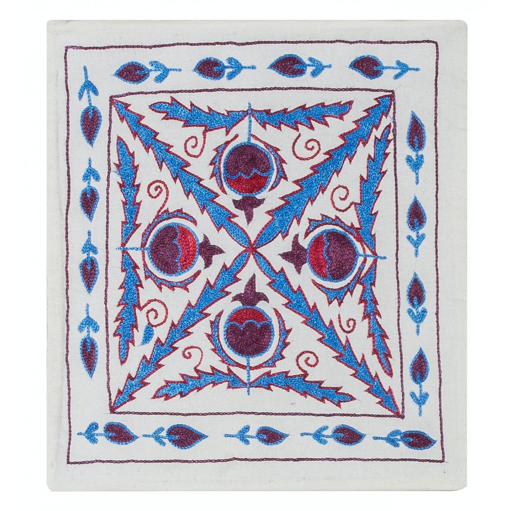 Handmade Suzani Textile Embroidered New Cushion Cover, Central Asian Silk and Cotton Lace Pillow