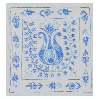 Hand Embroidered Silk Accent Pillow. Light Blue & Ivory Cushion Cover. Traditional Throw Pillow