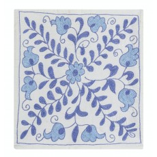 Traditional Hand Embroidered Cushion Cover in Ivory & Light Blue. Silk Daisy Pattern Accent Pillow