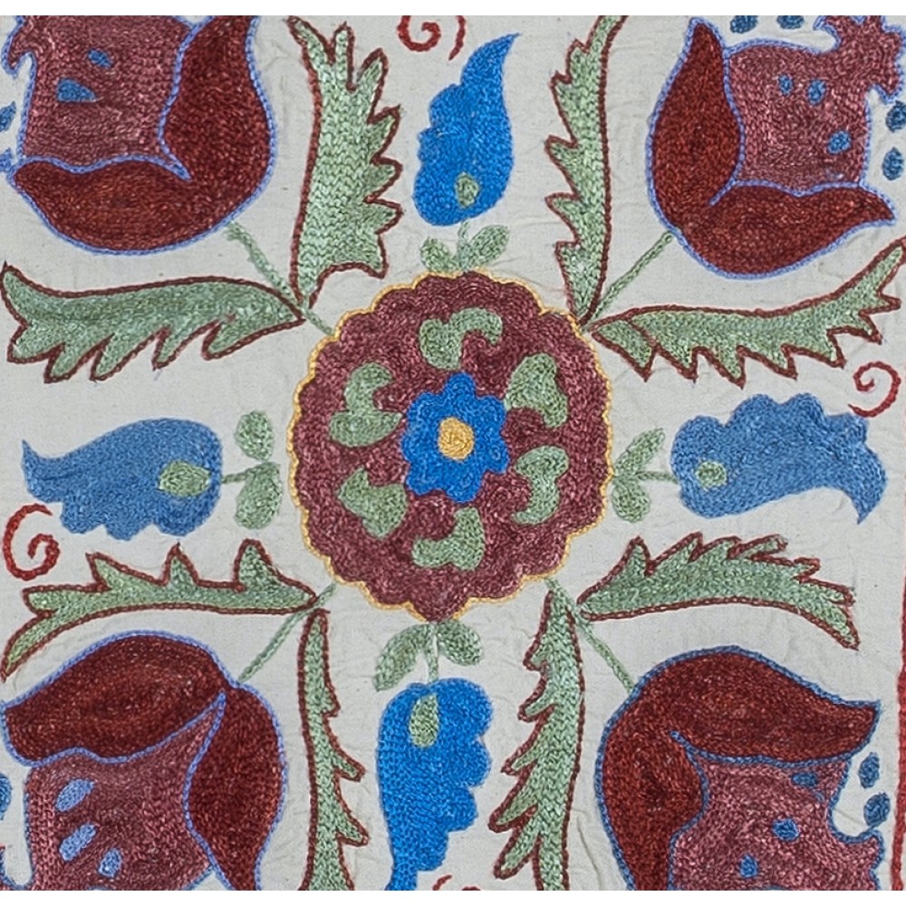 Embroidered Suzani Textile Lace Pillow Cover, New Uzbek Accent Throw Pillow, Floral Pattern Handmade Sham
