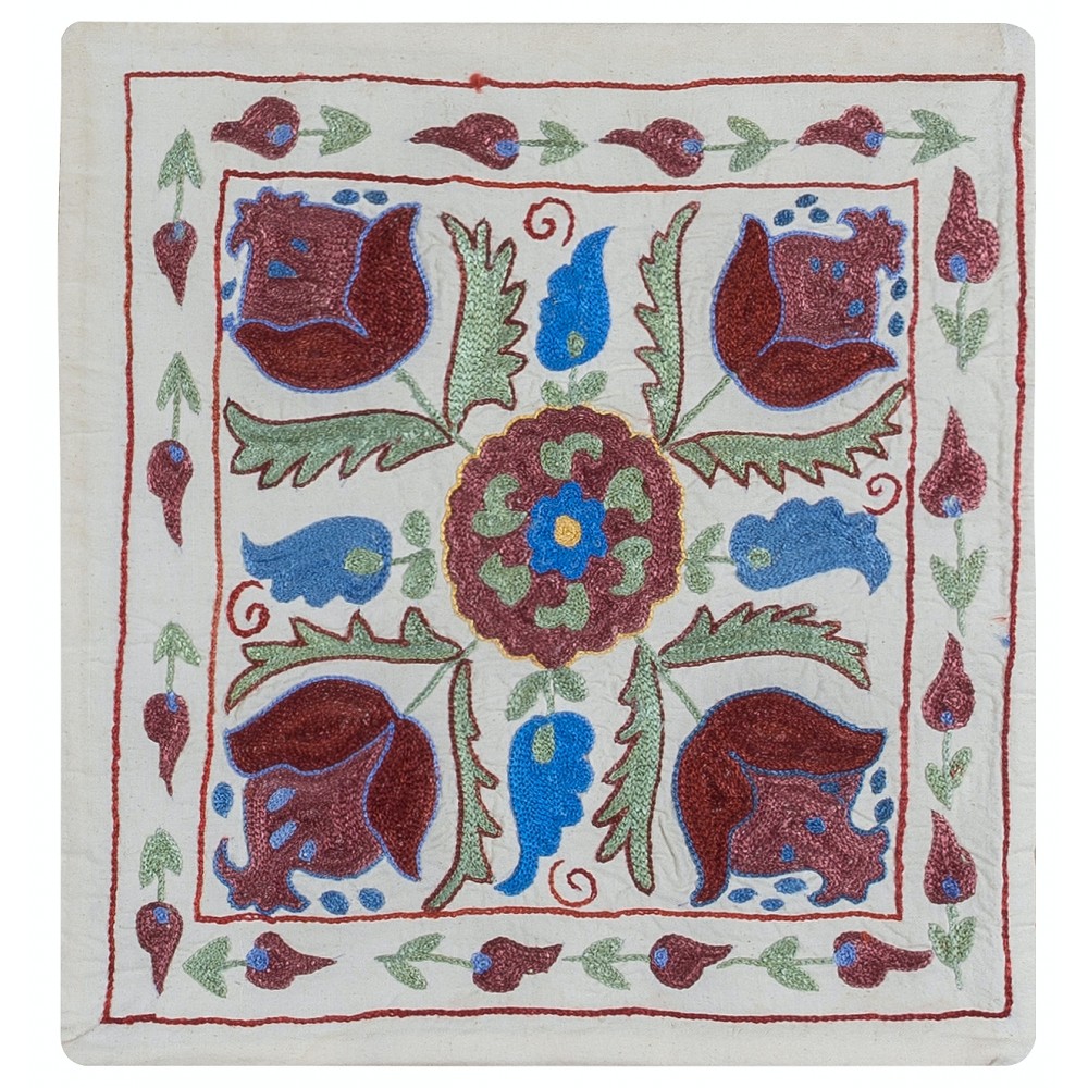 Embroidered Suzani Textile Lace Pillow Cover, New Uzbek Accent Throw Pillow, Floral Pattern Handmade Sham