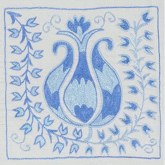 Home Decor Hand Embroidered Cushion Cover, Cream & Light Blue Pillowcase, Decorative Silk Throw Pillow Cover