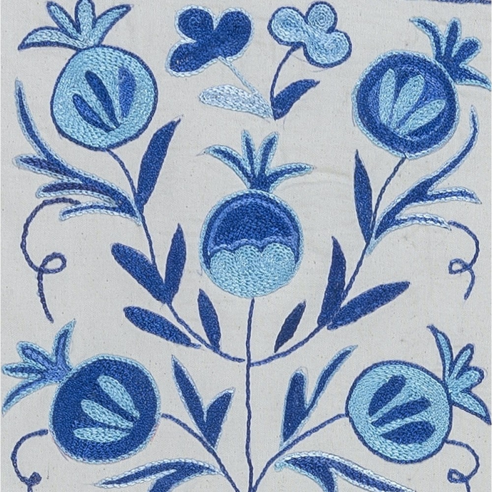 Decorative Handmade Suzani Cushion Cover, Uzbek Throw Pillow Cover, Embroidered Lace Pillow in Cream and Blue Colors