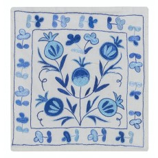 Traditional Suzani Cushion Cover. Uzbek Throw Pillow Cover. Embroidered Accent Pillow in Cream and Blue Colors