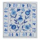 Decorative Handmade Suzani Cushion Cover, Uzbek Throw Pillow Cover, Embroidered Lace Pillow in Cream and Blue Colors