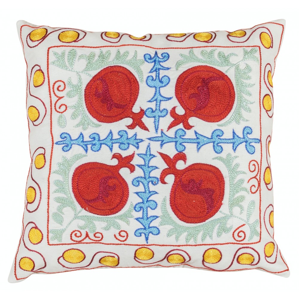 Splendid Silk Hand Embroidery Suzani Textile Cushion Cover, Decorative Uzbek Lace Pillow Cover for Living Room Decor