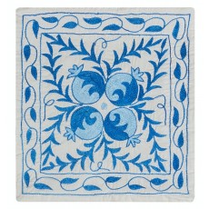 Silk Hand Embroidery Cushion Cover. Traditional Accent Pillow Cover in Cream & Blue. Uzbek Throw Pillow