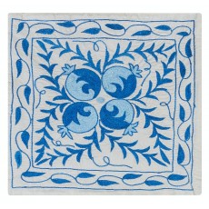 Silk Hand Embroidery Cushion Cover. Traditional Uzbek Suzani Accent Pillow Cover in Cream and Blue Colors
