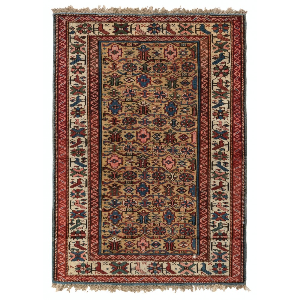 Antique Yellow Ground Kuba (Quba) Rug With Birds, North East Caucasus, Ca 1870 Antique Yellow Ground Kuba (Quba) Rug With Birds, North East Caucasus, Ca 1870