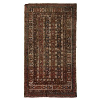 Rare Antique Karabagh Kazak Rug With Diagonal Stripes and Botehs, Ca 1860