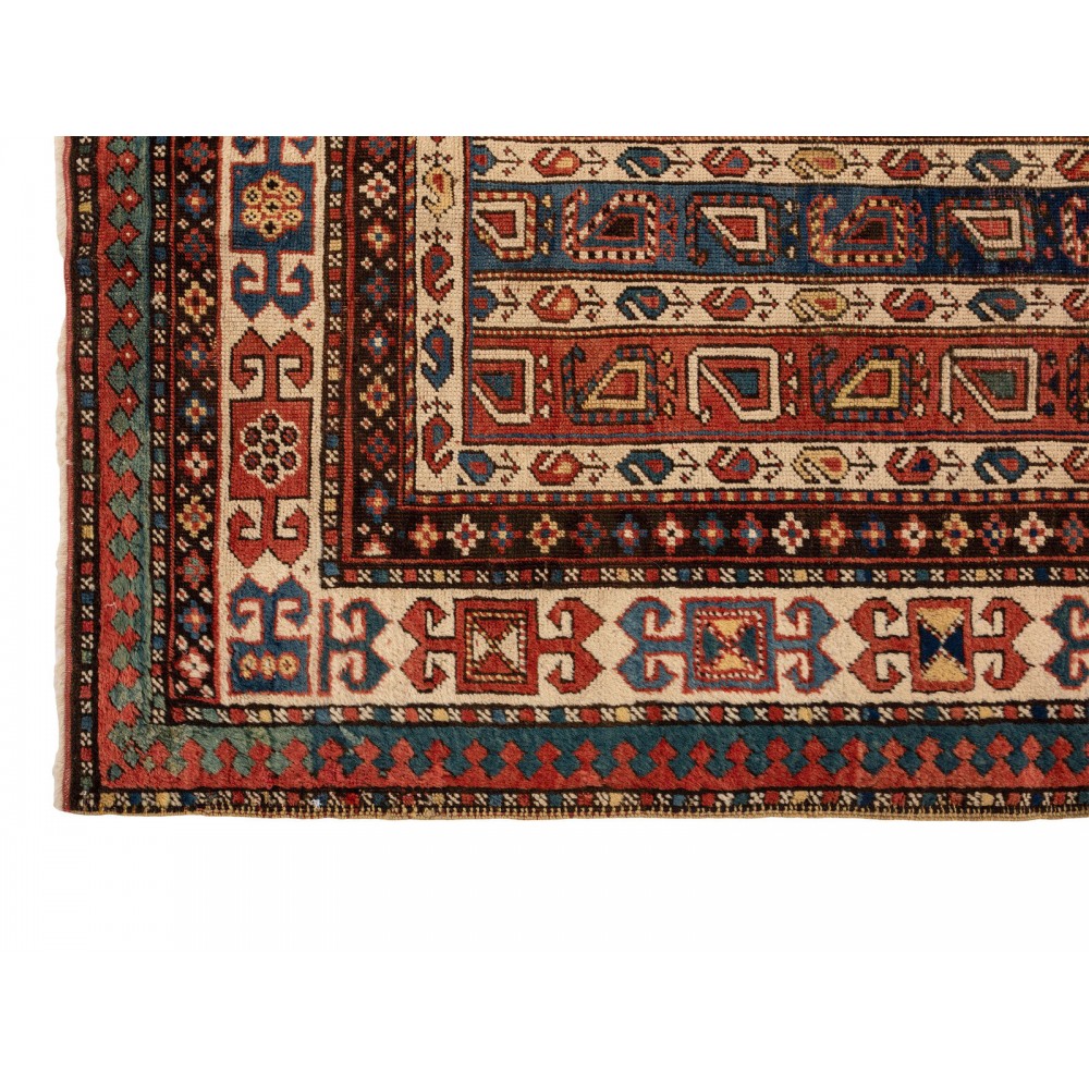 Rare Antique Karabagh Kazak Rug With Diagonal Stripes and Botehs, Ca 1860 Rare Antique Karabagh Kazak Rug With Diagonal Stripes and Botehs, Ca 1860