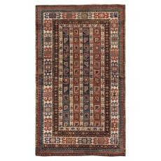 Rare Antique Karabagh Kazak Rug With Diagonal Stripes and Botehs, Ca 1860