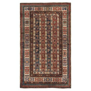 Rare Antique Karabagh Kazak Rug With Diagonal Stripes and Botehs, Ca 1860