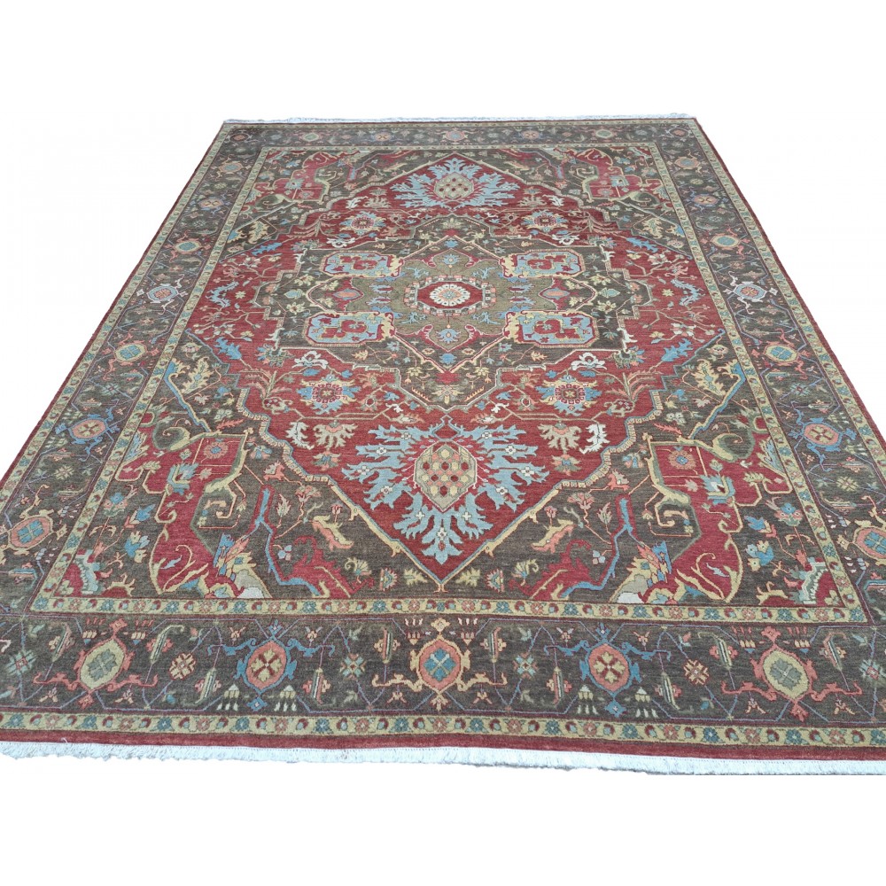Heriz Inspired Handmade Wool Rug. Traditional Heriz Design Carpet. Antique Style Area Carpet. 100% Wool Heriz Inspired Handmade Wool Rug. Traditional Heriz Design Carpet. Antique Style Area Carpet. 100% Wool