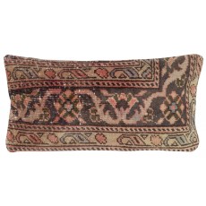 Vintage Handmade Wool Rug Cushion Cover. Rug Pillow. Turkish Lumbar Pillow Cover