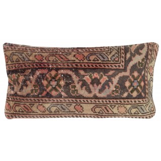 Vintage Handmade Wool Rug Cushion Cover. Rug Pillow. Turkish Lumbar Pillow Cover