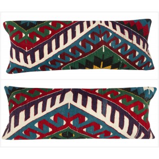 SET OF 2 - Hand-Woven Kilim Cushion Covers. Vintage Lumbar Pillow Covers. Turkish Accent Pillows. A pair of Lace Pillow Covers