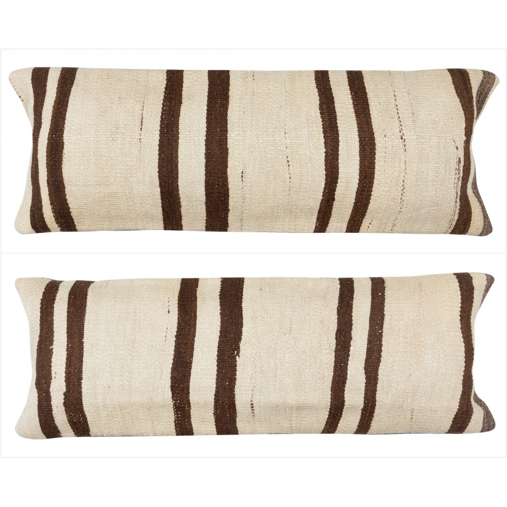 SET OF 2 - Hand-Woven Kilim Cushion Covers. Vintage Hemp Throw Pillows. Turkish Lace Pillows. A pair of Lumbar Pillow Covers