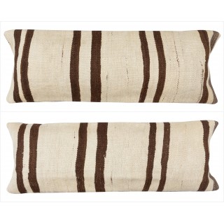 SET OF 2 - Hand-Woven Kilim Cushion Covers. Vintage Hemp Throw Pillows. Turkish Lace Pillows. A pair of Lumbar Pillow Covers