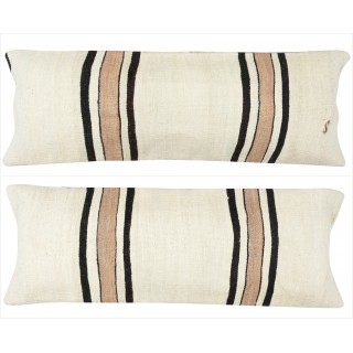 SET OF 2 - Hand-Woven Kilim Cushion Covers. Vintage Hemp Throw Pillows. Turkish Lace Pillows. A pair of Lumbar Pillow Covers