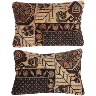 SET OF 2 - Vintage Wool Cushion Covers. Handknotted Rug Pillows. Ethnic Home Decor. Turkish Throw Pillows