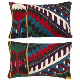 SET OF 2 - Hand-Woven Kilim Cushion Covers. Vintage Throw Pillows. Turkish Accent Pillows. A pair of Lace Pillow Covers