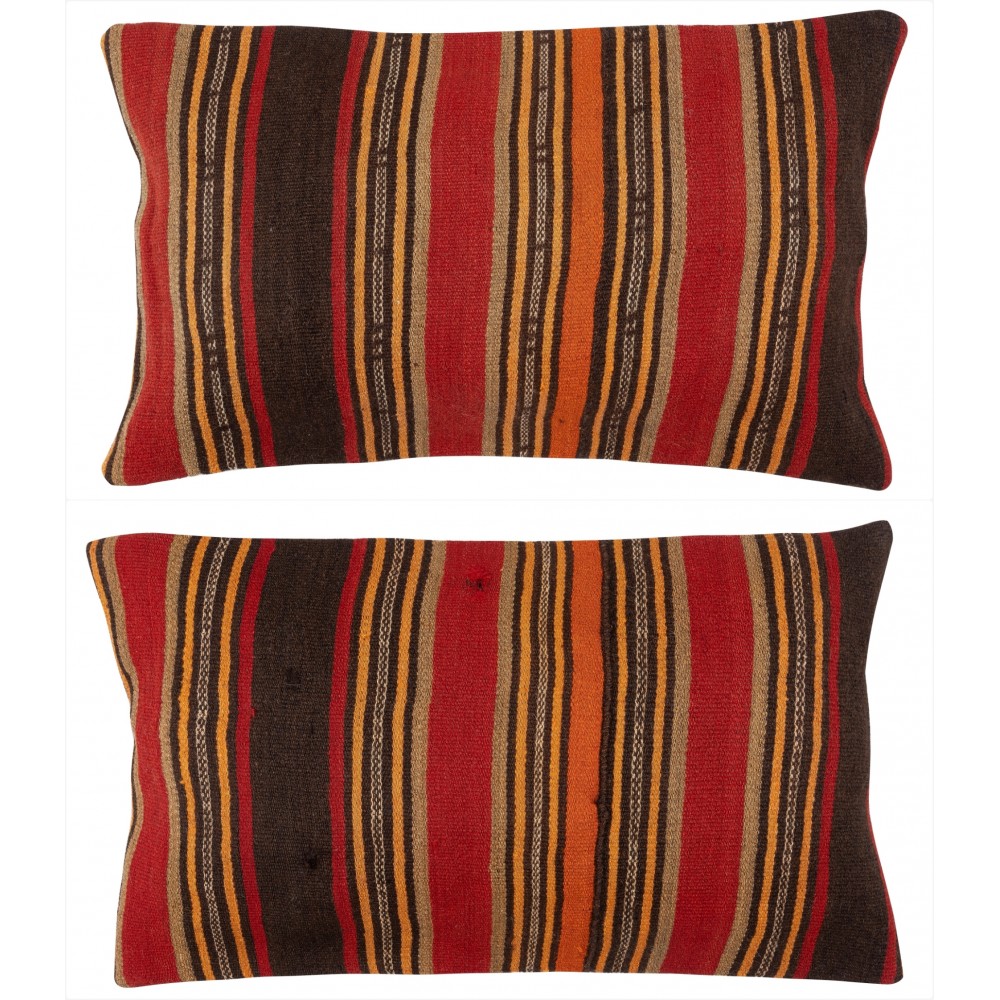 SET OF 2 - Hand-Woven Kilim Cushion Covers. Vintage Throw Pillows. Turkish Accent Pillows. A pair of Lace Pillow Covers