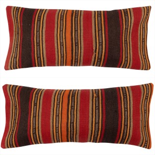 SET OF 2 - Hand-Woven Kilim Cushion Covers. Vintage Lumbar Pillow Covers. Turkish Accent Pillows. A pair of Lace Pillow Covers