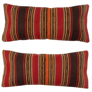SET OF 2 - Hand-Woven Kilim Cushion Covers. Vintage Throw Pillows. Turkish Lumbar Pillow Covers. A pair of Lace Pillow Covers