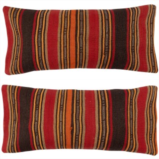 SET OF 2 - Hand-Woven Kilim Cushion Covers. Vintage Throw Pillows. Turkish Lumbar Pillow Covers. A pair of Lace Pillow Covers