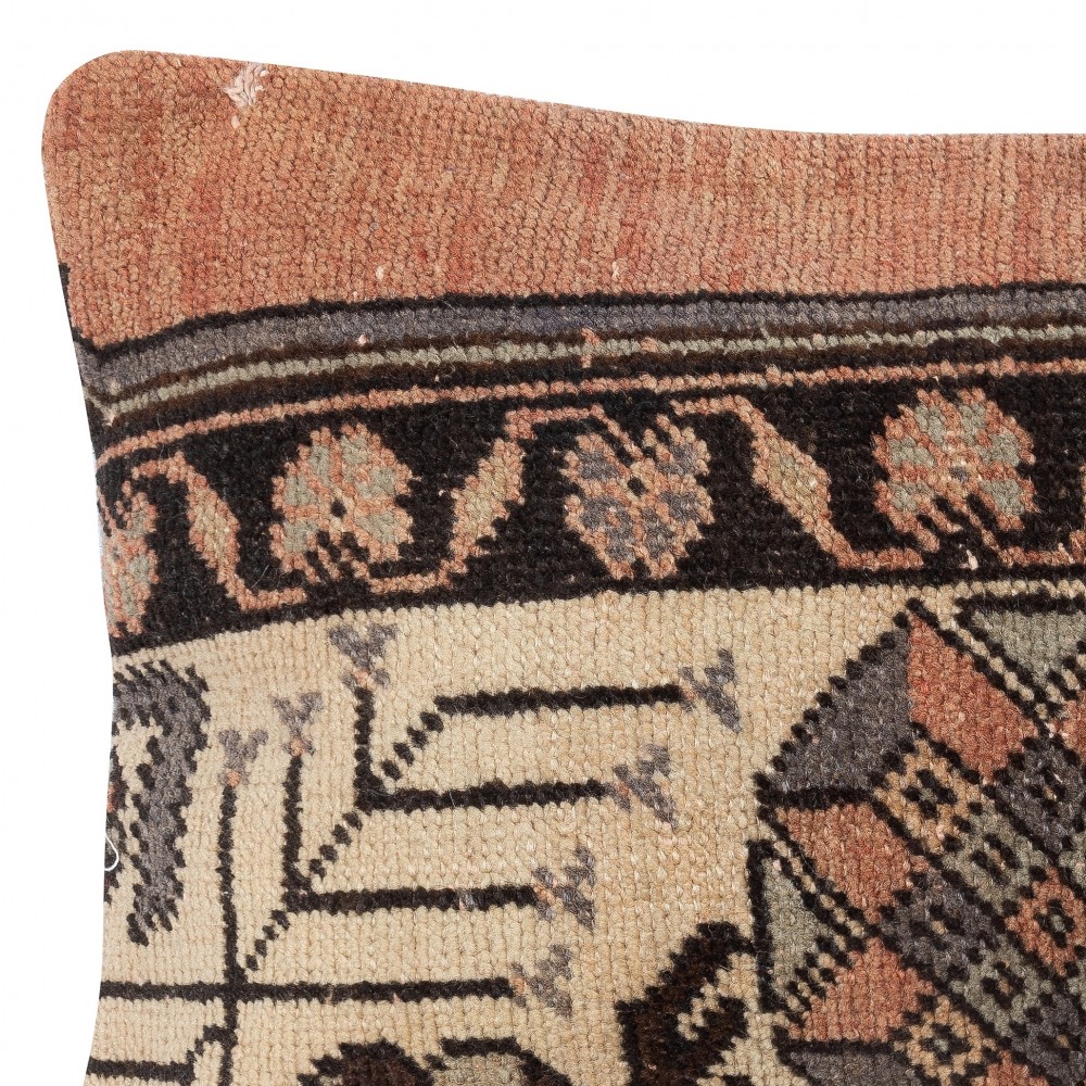 Rustic Handmade Wool Cushion Cover. Vintage Turkish Rug Pillow